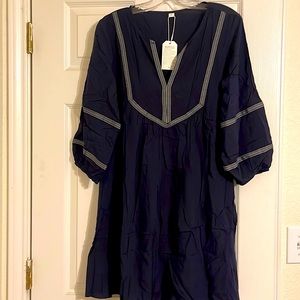 Navy Print Mini Dress with 3/4 Sleeve